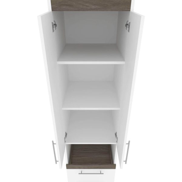 White & Walnut Grey 20 W Storage Cabinet with Pull-Out Shelf- Model Orion on Sale