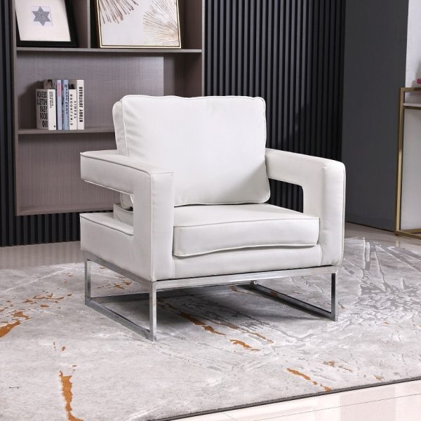 White PU Leather Accent Chair With Stainless Steel Chrome finish- Model #6861 For Sale