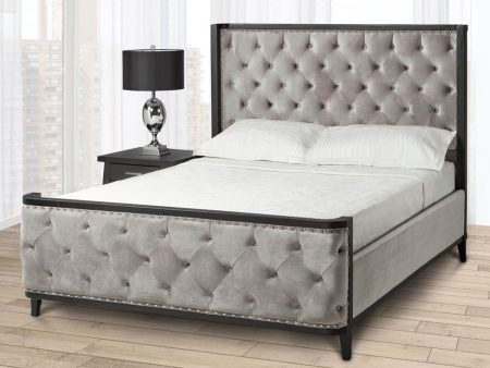 Upholstered Tufted Grey Velvet Solid Wood Bed- Queen or King- Model Swire Online