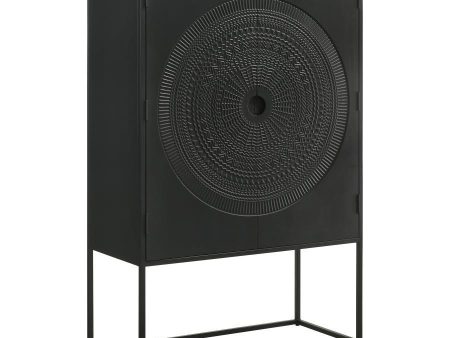 Jenna - 2 Door Mango Wood Mandala Pattern Accent Cabinet Black - Matte Black For Discount