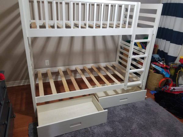 White Solid Wood Twin Over Twin Storage Bunk Bed- Converts Into 2 Beds- Includes Drawers- Model #110 Online now