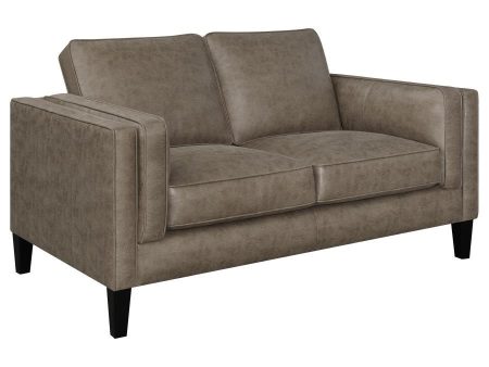 Locke - Upholstered Track Arms Loveseat - Vintage Brown For Sale