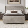 Corduroy Upholstered Bed Frame With Vertical Stripe Wingback And High Footboard No Box Spring Needed Online Hot Sale