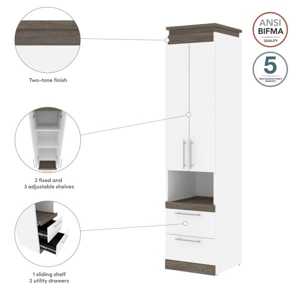 White & Walnut Grey 20 W Storage Cabinet with Pull-Out Shelf- Model Orion on Sale