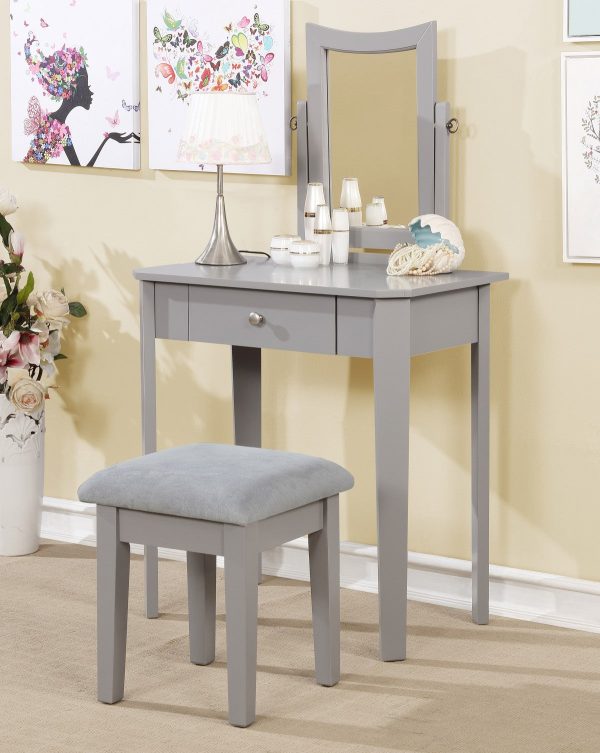 Grey Slim Design Storage Vanity Set- Includes High Quality Foam Stool- Model 8137GY on Sale