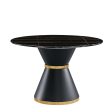 Marble Printed MDF Round Dining Table With Gold Annulus (Not Including Chairs) - Black For Sale