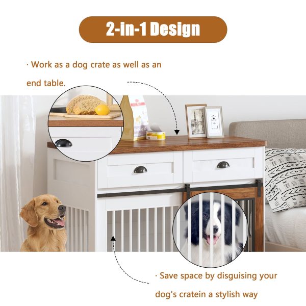 Heavy Duty Furniture Style Dog Cage Wooden Dog Cage Double Door Dog Cage Side Cabinet Dog Cage Dog Crate - Walnut   White Hot on Sale