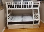 White Solid Wood Twin Over Double Storage Bunk Bed- Can Convert Into Two Separate Beds-Model #117W For Sale