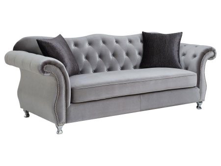 Frostine - Upholstered Rolled Arm Tufted Sofa - Silver Online