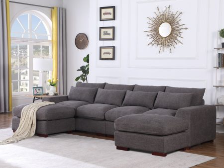 Tatman - Linen Blend Sectional With 2 Ottomans - Dark Gray Online Hot Sale