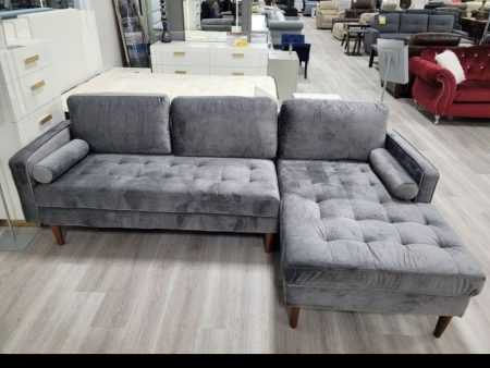 Velvet Grey Sectional- Includes Throw Pillows- Model #9122 Online Hot Sale