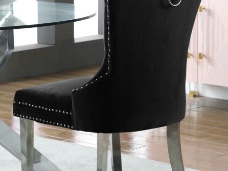 2, 4 or 6 Black Velvet Dining Chairs with Deep Tufting- Chrome Knocker- Polished Chrome Legs & Nail Head Details- Model #1261 For Discount