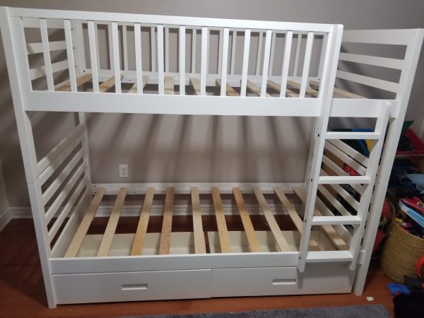 White Solid Wood Twin Over Twin Storage Bunk Bed- Converts Into 2 Beds- Includes Drawers- Model #110 Online now