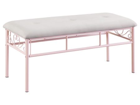 Massi - Fabric Upholstered Bench - White And Powder Pink Online Hot Sale