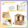 Wooden Playhouse For Kids Outdoor With Working Door, Windows, Mailbox, Bench, Flowers Pot Holder - Natural Discount