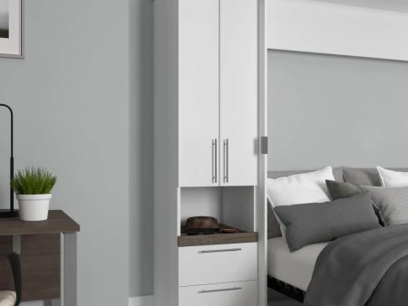 White & Walnut Grey 20 W Storage Cabinet with Pull-Out Shelf- Model Orion on Sale