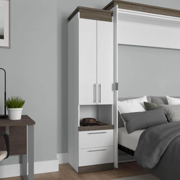 White & Walnut Grey 20 W Storage Cabinet with Pull-Out Shelf- Model Orion on Sale