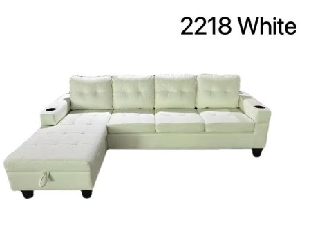 Snow White Anti Scratch Leather Sectional Sofa With Storage Chaise & Cup Holders- Model #2218 Hot on Sale