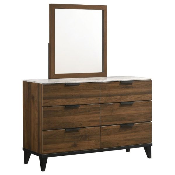 Mays - 6-Drawer Dresser With Mirror - Walnut For Discount