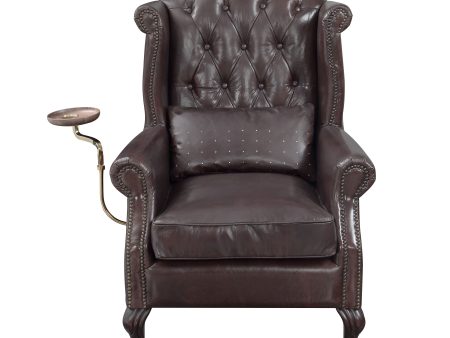 Pino - Vintage Top Grain Leather Accent Chair With 1 Toss Pillow - Brown Discount