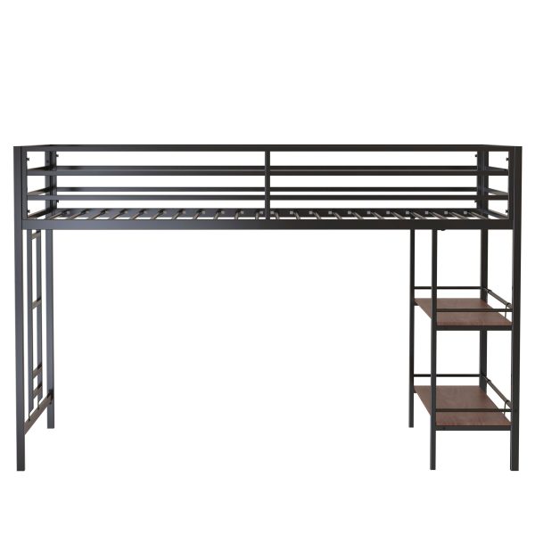 Adam - Junior Twin Loft Bunk Bed With Cinnamon Wood Shelf - Black For Discount