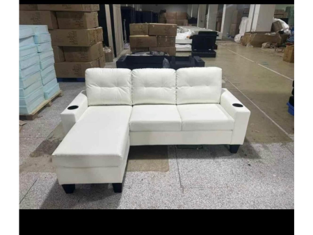 Snow White Anti Scratch Leather Sectional Sofa With Cup Holders- Model #2217 Online Hot Sale