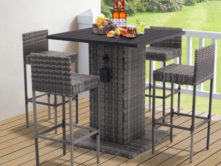 5 Piece Outdoor Conversation Bar Set, All Weather Patio Furniture With Metal Tabletop And Stools Supply