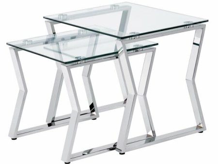 2 PC Square Glass Nesting Tables- Model #0076 For Cheap