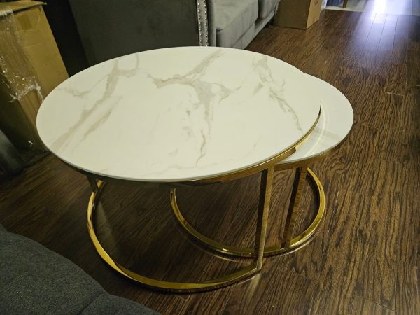 White Marble Glass Coffee Table with Gold Legs- Model Carina Fashion