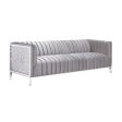 Upholstered Channel Pocket Silver Satin Sofa- Model Conrad Discount