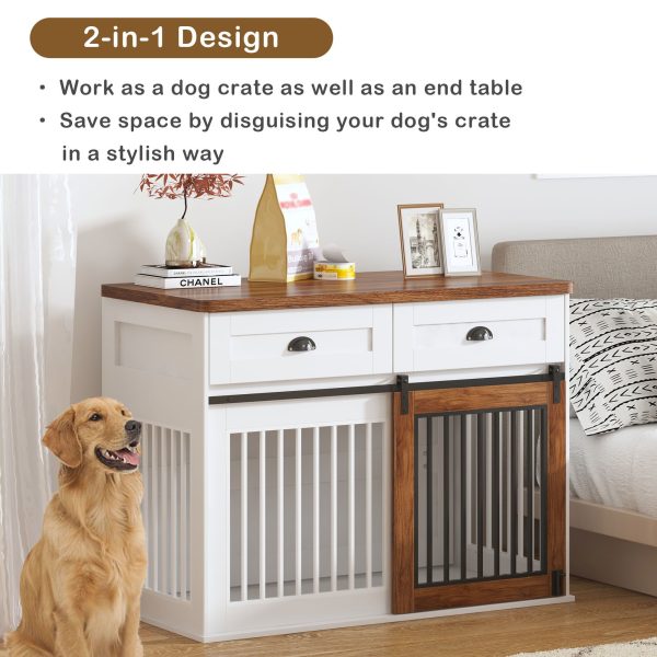 Heavy Duty Furniture Style Dog Cage Wooden Dog Cage Double Door Dog Cage Side Cabinet Dog Cage Dog Crate - Walnut   White Hot on Sale