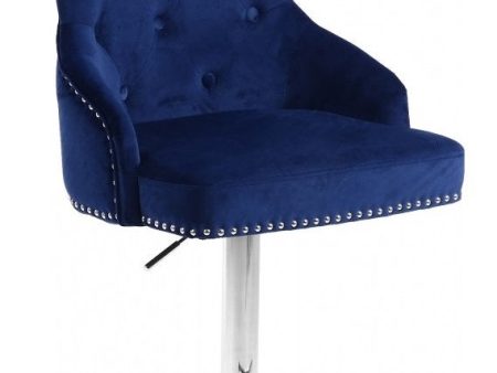 1 Blue Adjustable Velvet Bar Stool With Deep Tufting & Nailhead Details- Model #6022 Hot on Sale