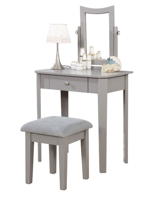 Grey Slim Design Storage Vanity Set- Includes High Quality Foam Stool- Model 8137GY on Sale