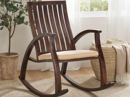 Acacia Wood Rocking Chair With Cushion - Brown Supply