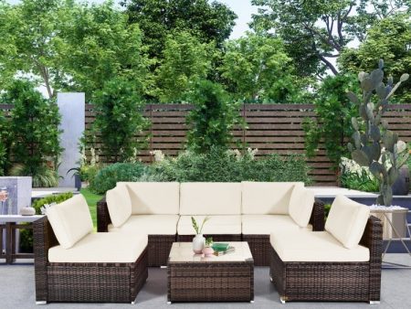 White 6 PC Patio Rattan Furniture Set with Cushions- Model #72946083 Fashion