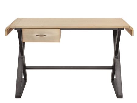 Danton - Aluminum Top Grain Leather Rectangular Writing Desk - Gold Online Sale