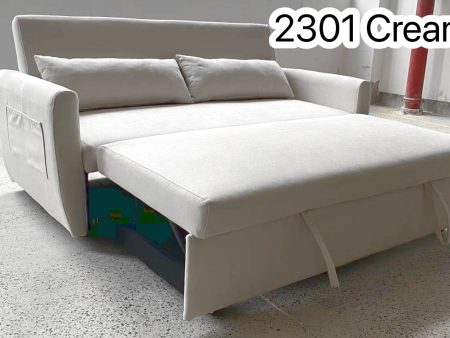 Cream Fabric 3 Seater Pull Out Sofa Bed - Model #2301 Sale