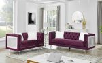 Purple 3 PC Crushed Glass Velvet With Deep Tufting & Nailhead Details Set- Includes Throw Pillows- Model Joy Supply