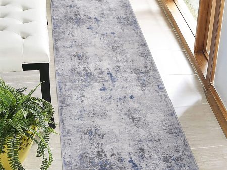 2  x 8  Abstract Non-Shedding Stylish And Stain Resistant Area Rug - Silver   Blue Online now