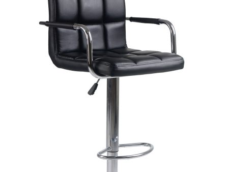 2 Black Adjustable Leather Bar Stools with Metal Base- Model #7730 on Sale