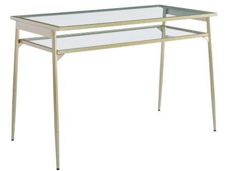 Contemporary Two Tier Glass Top Computer Desk - Gold   Glass Online Hot Sale