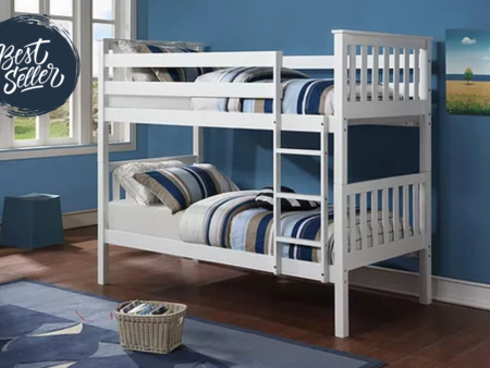 White Solid Wood Bunk Bed Twin Over Twin- Converts Into Two Beds- Model #101 Online