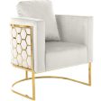 White Honeycomb Accent Chair with Gold Frame & Legs- Model Honey For Sale