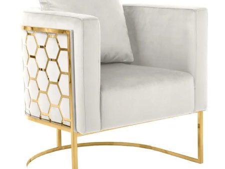 White Honeycomb Accent Chair with Gold Frame & Legs- Model Honey For Sale