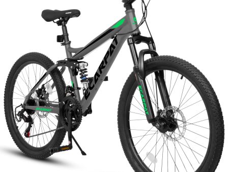 A2660 Mountain Bike 26  Wheels, 21 Speed Full Suspension Mens Womens Trail Commuter City Mountain Bike, Carbon Steel Frame Disc Brakes Thumb Shifter Front Fork Rear Shock Absorber Bicycles Discount