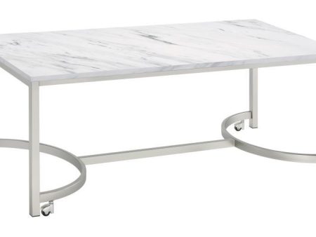 Leona - Faux Marble Coffee Table With Casters - Satin Nickel Fashion