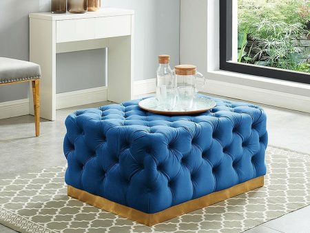 Velvet Blue & Gold Tufted Button Ottoman - Model Portia Online Hot Sale