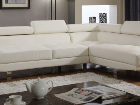 White Leather Sectional Sofa With Adjustable Headrests- Model Jenny For Sale