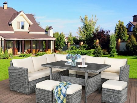 Beige 7 PC Outdoor Wicker Sectional Sofa Set with Dining Table- Model # 14239860 on Sale