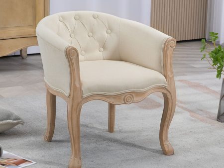 Accent Chair For Living Room Bedroom, French Country Chair With Carved Legs, Stylish Comfy Living Room Chair, Vintage Tufted Upholstered Chair For Home Office - Beige Online Sale